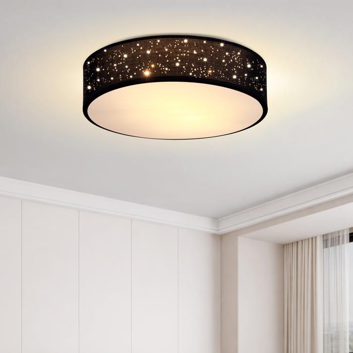 Monzana Plafonnier Ciel étoilé Rond Ø 30cm Abat-jour Tissu 40 Watt Séjour Chambre Plafonnier Tissu Lampe noir 1xE27 Lampe plafond ro