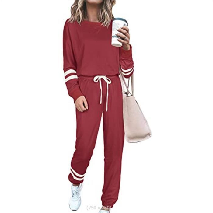 Survêtement Femme Ensembles 2 Pièces Pull Femme Hiver Manche Longue Ensemble Pantalon Femme rouge S