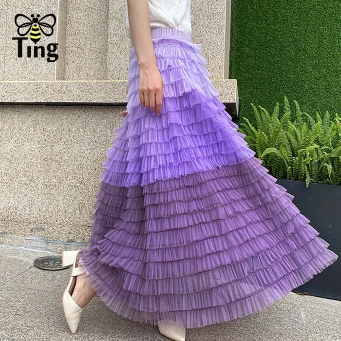 Tingfly-Jupe Longue Trap?�ze ?� Volants en Cascade pour Femme,V??tement Basique D?�contract?�,Taille 