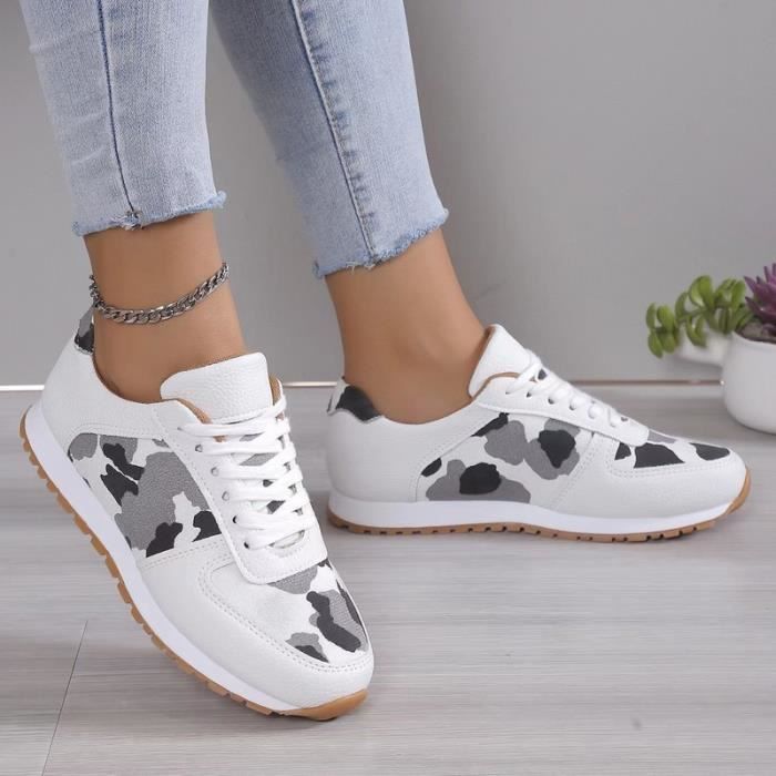 Baskets décontractées à lacets imprimé léopard à semelle épaisse