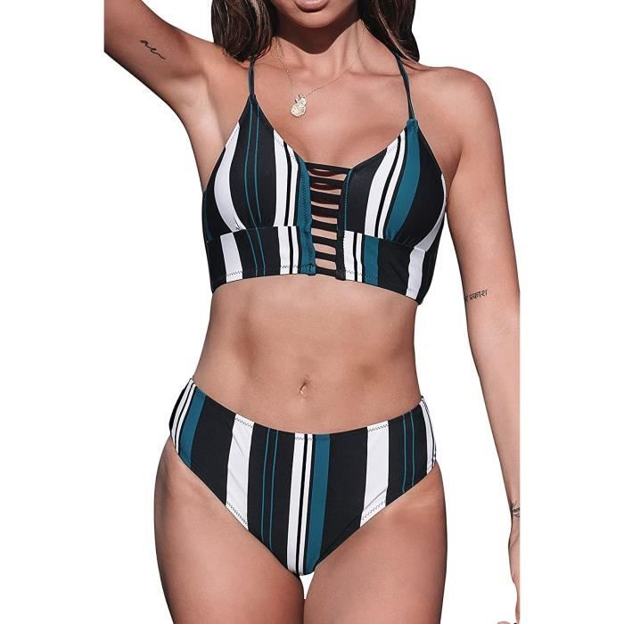 MAILLOT DE BAIN Femmes Taille Haute Bas De Bikini Twisted élastique