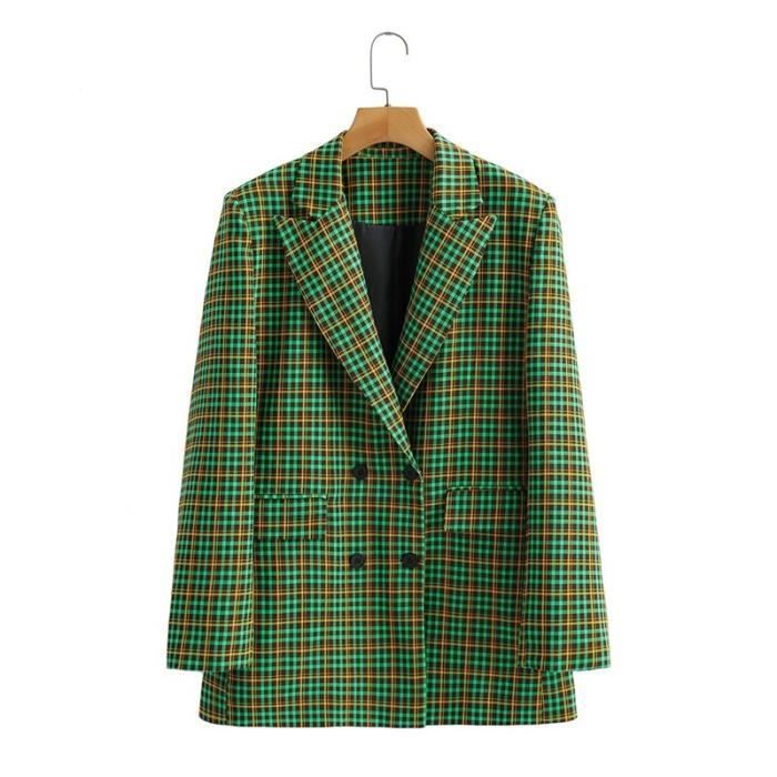 Manteau Blazer Vintage a carreaux vert pour femme veste elegante a manches longues vetements de travail costumes green D2157 Blanc Cdiscount Pret a Porter