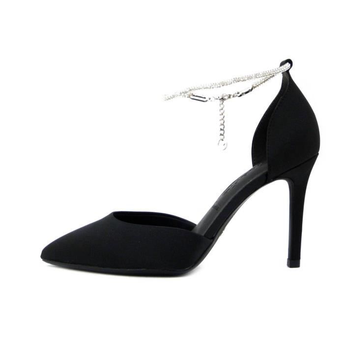 Escarpin femme noir en tissu satine Tamaris Talon fin de 10 cm Confortable et vegan Achat Vente Escarpin femme noir en tissu satine Tamaris Talon