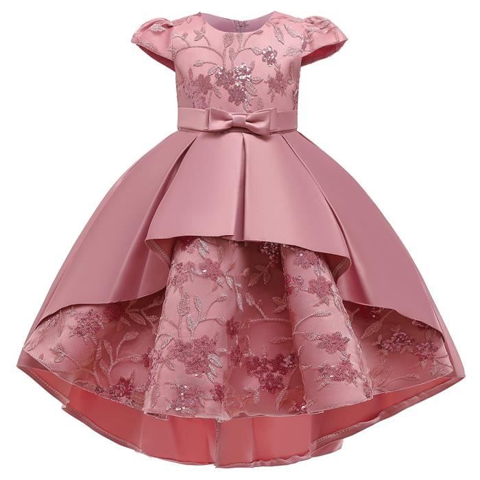 Robe De Princesse Fille à Paillettes & Tulle - Manches Longues, Dos Nu, Pour Anniversaire & Mariage