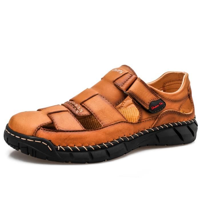 Sandales Homme En Cuir - Bouts Fermés, Confort Été, Plage, Randonnée