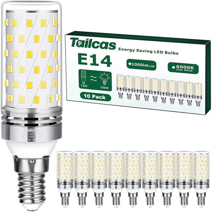 Ampoule LED E14 12W,6000K 1450LM, 84 LEDs, Équivalent Lampe Halogène E14 100W, AC 220V, Lot de 6