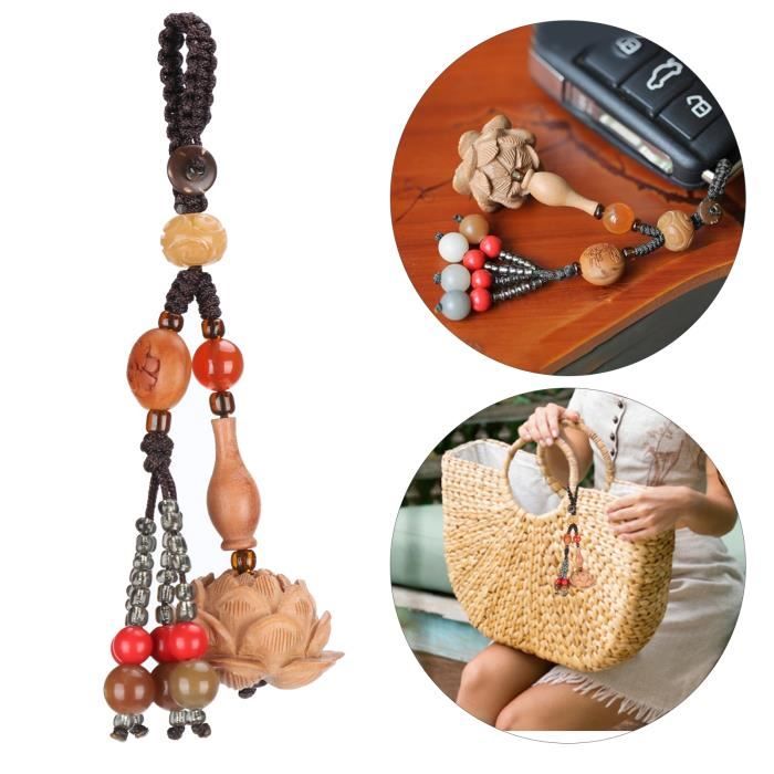 Omabeta pendentif clé Porte-clés fleur de porte-clés tissé à la main  pendentif porte-bonheur bois artisanat quincaillerie coffret