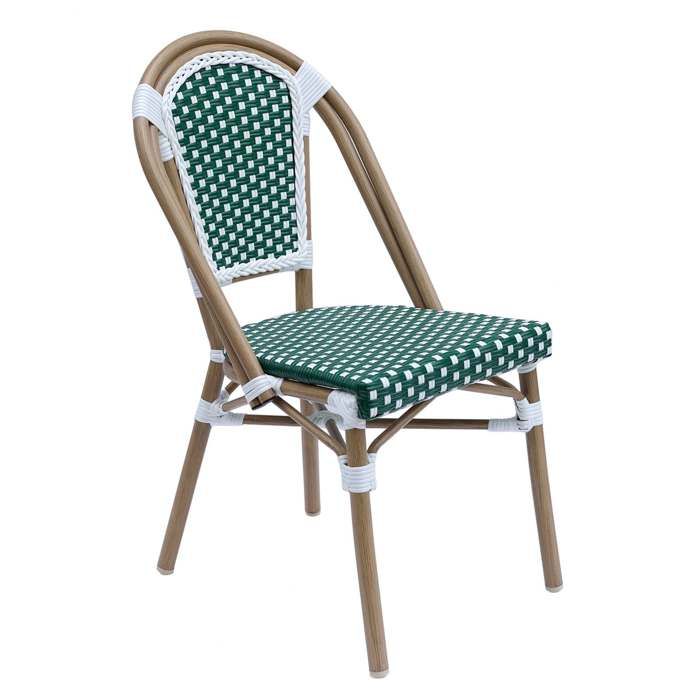 Chaise de terrasse bistrot parisien en aluminium et rotin vert foncé Belleville - Oviala