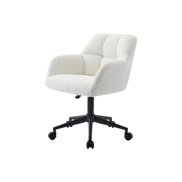 Chaise de bureau - Tissu bouclette - Blanc et noir - Hauteur réglable - PEGA
