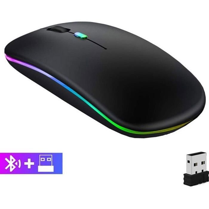 Souris sans fil – ROHS – Rechargeable – Bluetooth + USB 2.4G – LED Silencieuse – DPI Réglable