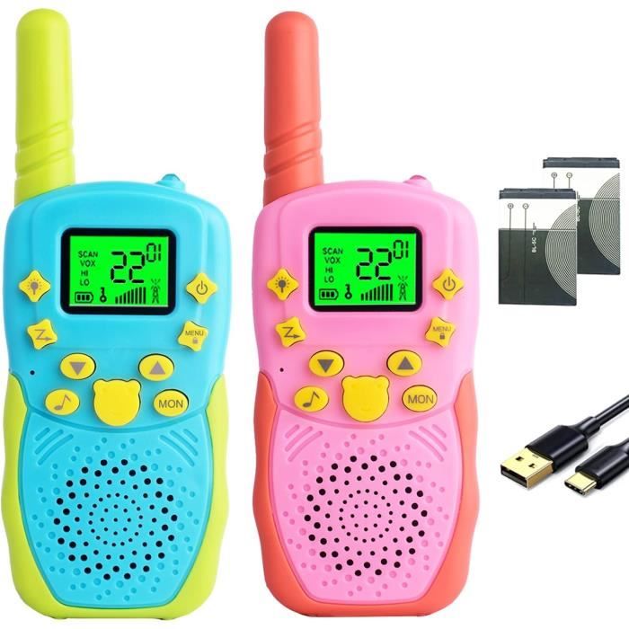 Talkies-Walkies Vidéo Pour Enfants (Lot De 2) - Écran 5 Cm, Portée 300m, Rechargeable, Effets Vocaux - Bleu