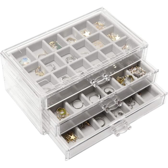 Porte-boucles D'oreilles Acrylique Transparent Avec 3 Tiroirs - Rangement Jusqu'à 240 Paires - Organisation Bijoux Pour Coiffeuse