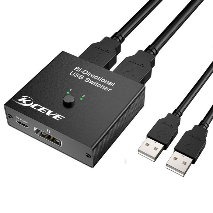 Usb Switch KCEVE U2013 Sélecteur De Commutateur USB 3.0, Commutateur Bidirectionnel USB 2 En 1 Sortie/1 En 2 Sorties, Commutateur USB Pour 2 Ordinateurs, Partage De Clavier Mo Switch Usb 2 Pc