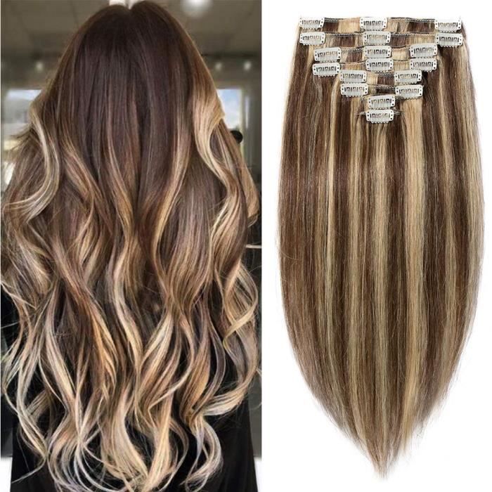 8 Bandes Extension A Clip Cheveux Naturel Lisse Epaisseur Normale
