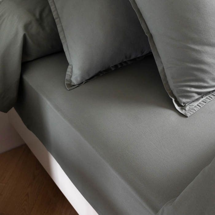 Drap housse coton lavé bonnet 30 cm - SOMEO Kaki 120x190 - Someo Drap housse coton lavé bonnet 30 cm - SOMEO Kaki 120x190 - Someo