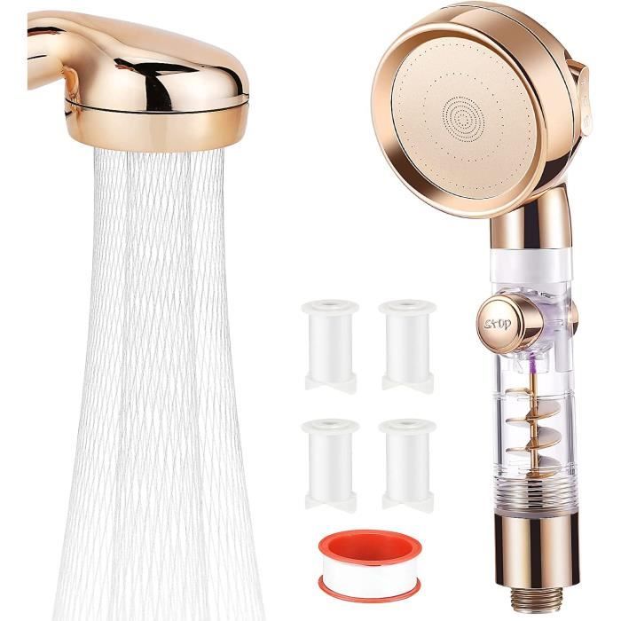 Pommeau De Douche Haute Pression Avec Filtre Anti-calcaire - 4 Modes De Jet, Tuyau 1.5 M Et Support Inclus - Kit Complet Azur