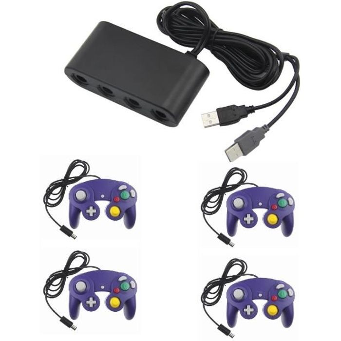 Adaptateur Gamecube sur Nintendo Wii U, Switch et PC + 4 Game cube Violet