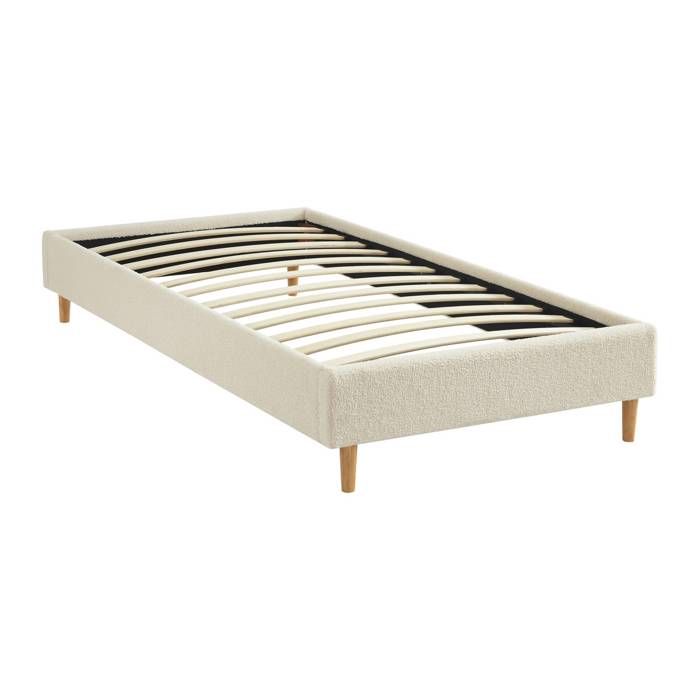 Lit avec sommier à lattes. finition bouclette. blanc. L 203 x P 96.5 x H 30cm Lit avec sommier à lattes. finition bouclette. blanc. L 203 x P 96.5 x H 30cm