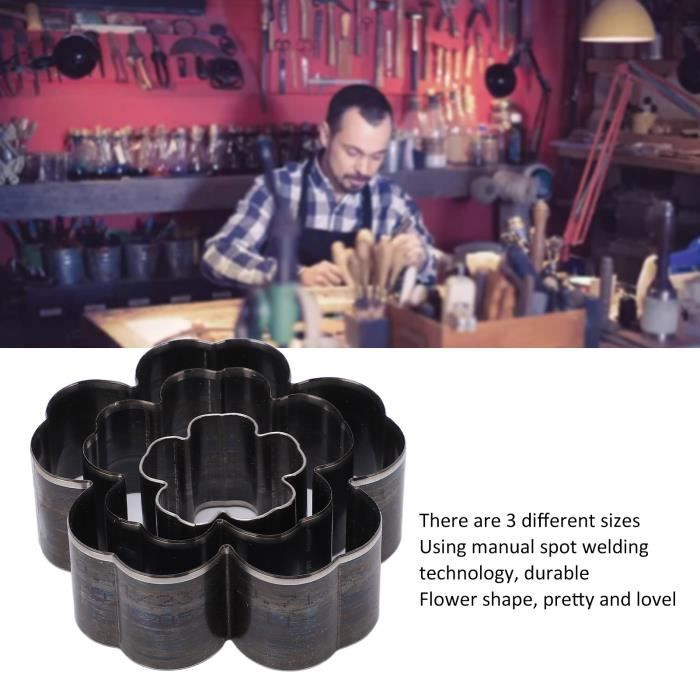 3 pcs Outils de Coupe Cuir Moule de Découpage en Forme de Fleur Matrices de Poinçonnage en Cuir Bricolage Kit Poinçon à Main Découpeur pour