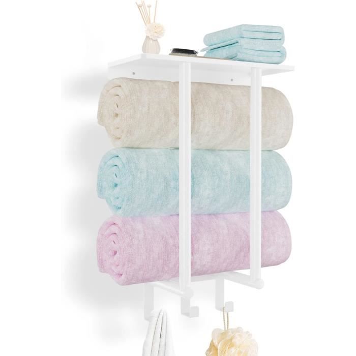 Porte-serviettes Mural Avec étagère En Métal Et 3 Crochets Pour Petite Salle De Bain, Camping