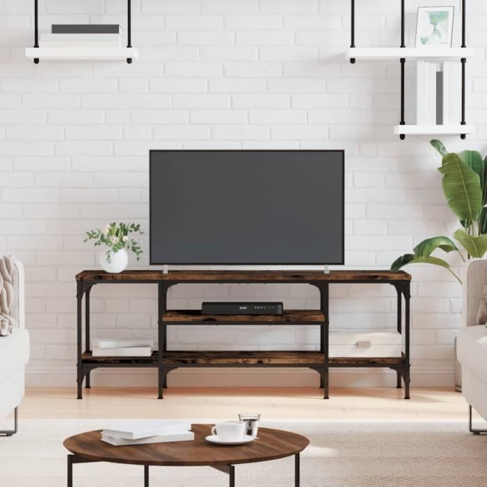 vidaXL Meuble TV chêne fumé 121x35x45 cm bois dingénierie et fer 831805
