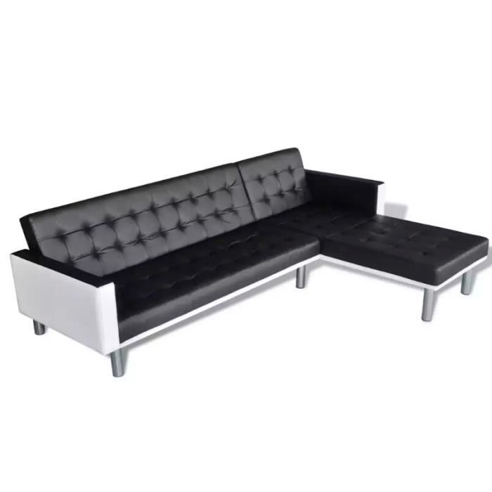MEBLIGO | Canapé d'angle avec fonction couchage | Site universel | Luna | Noir + Noir | Leroy Merlin