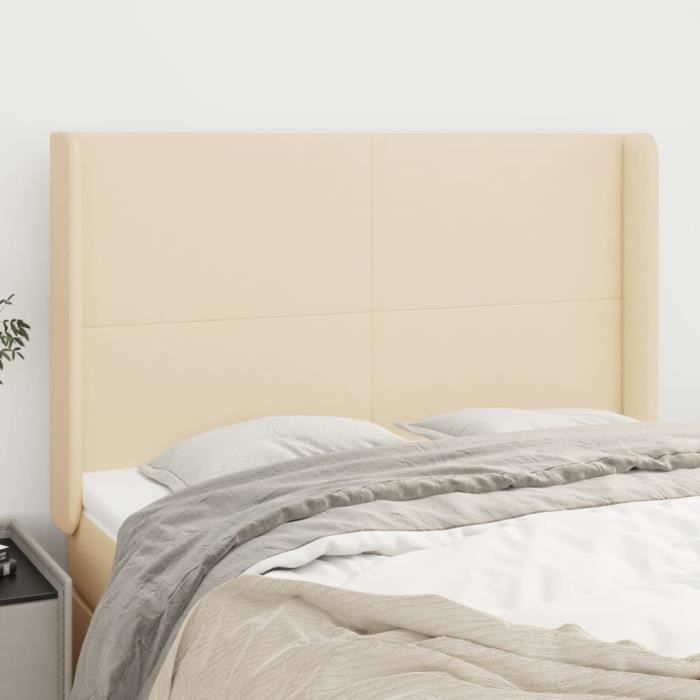vidaXL Tête de lit avec oreilles Crème 147x16x118-128 cm Tissu3119303