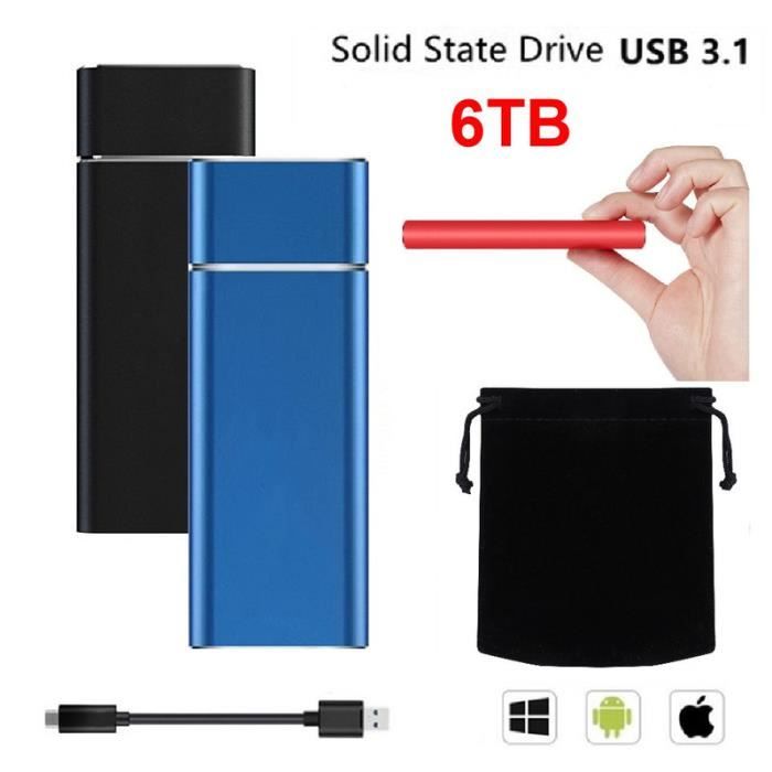 Disque Dur Externe SSD Portable 6TB 6To Type-C Métallique Argent 11*3.2*1cm  Mini Taille avec Pochette Sac de Stockage en Tissu - Cdiscount Informatique