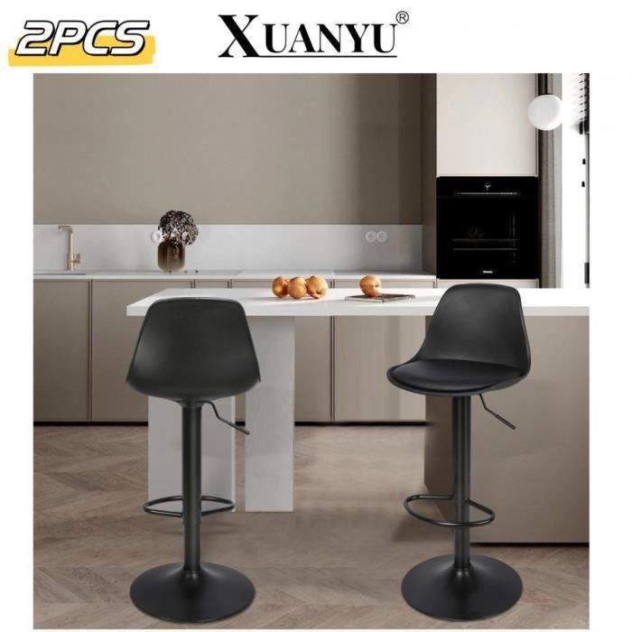 Tabouret de Bar Noir 360° XUANYU - Réglable en Hauteur - Cuir Artificiel (PU)
