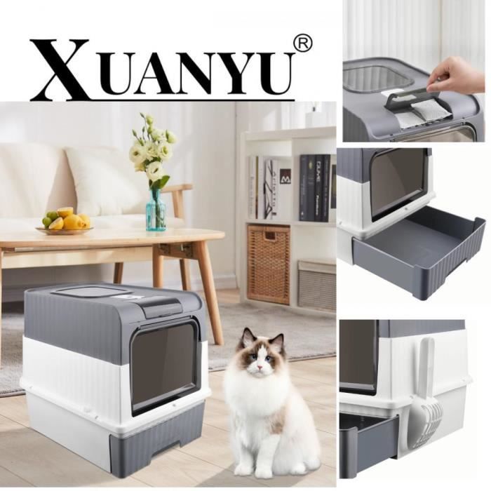 Comparer les prix de XUANYU Maison de Toilette Chat - 49*37*35cm - avec Toit Ouvrant, Porte Battante, Pelle,1PCS à Filtre Charbon Anti-Odeurs-Gris