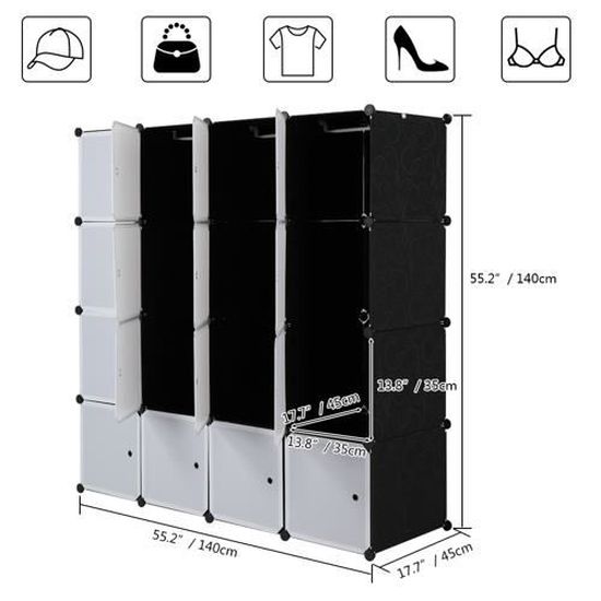 Armoire Plastique Pliable Avec Portes Magnétiques - 6 Compartiments, Tringle à Vêtements, Rangement Chambre Ou Dressing