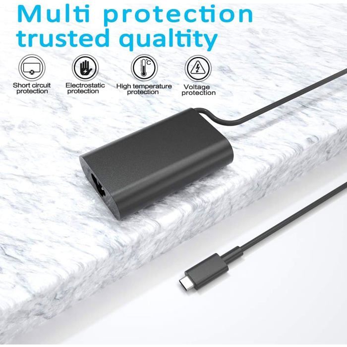 QYD USB C Chargeur 45W USB Type C Compatible Avec Dell Latitude 13 7370 12 7275 12 7285 12 7389 11 5175 11 5179 LA45NM150 HA30NM150 HDCY5 0HDCY5 04RYWW 492-BBUU Notebook Alimentation Adaptateur