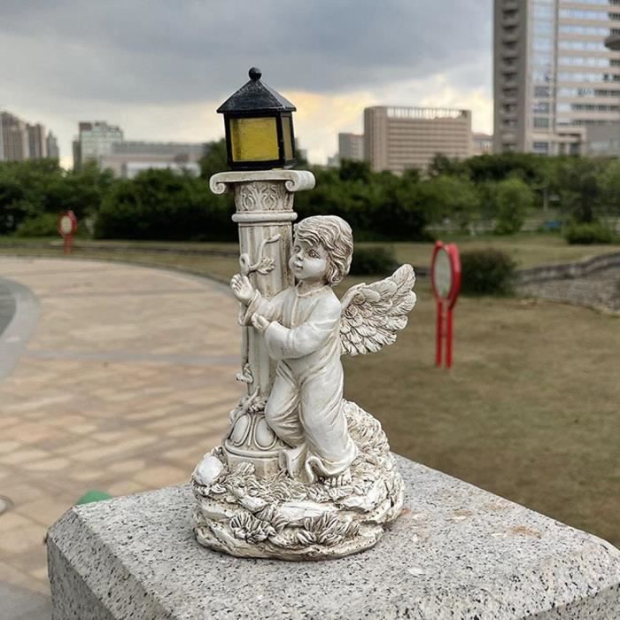 Rezpuao Statue d'ange solaire pour extérieur, figurine d'ange avec résine,  sculpture d'ange pour terrasse, pelouse, cour, porche, cadeau de jardin