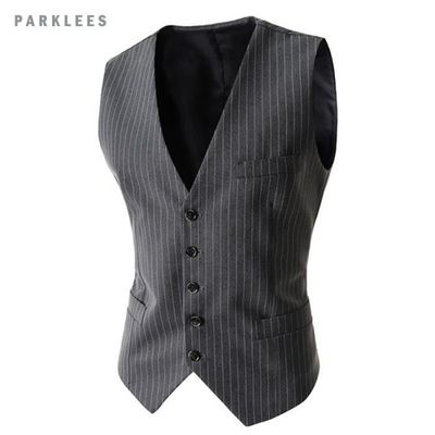 Gilet Homme Slim Fit Rayures Gilet Costume Homm Noir