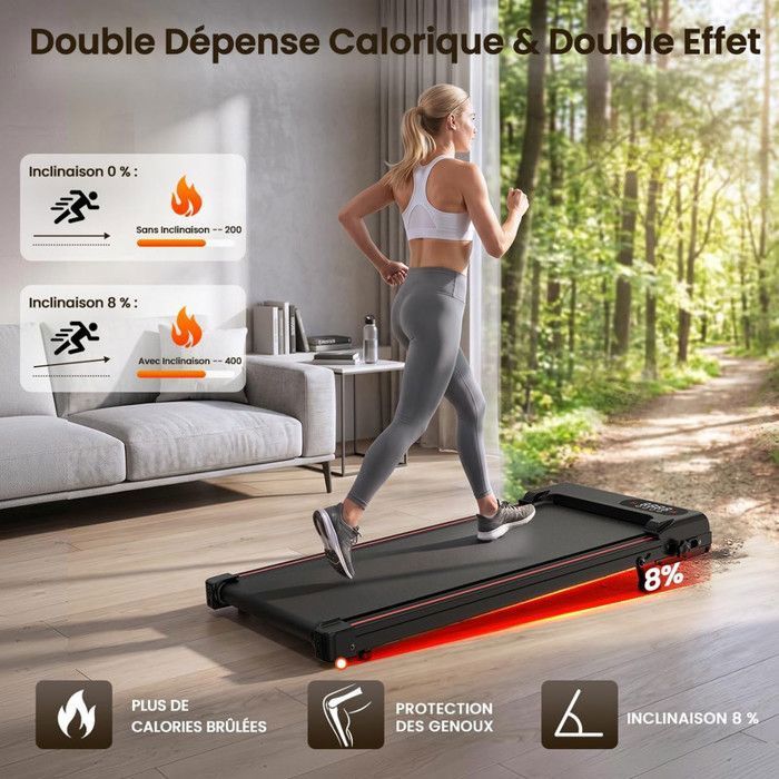 Tapis De Course 3 En 1 Pliable Avec Pente 7% – Walking Pad Silencieux 8 Km/h, Moteur 2.5 HP, Écran LED, Télécommande, 130 Kg Max
