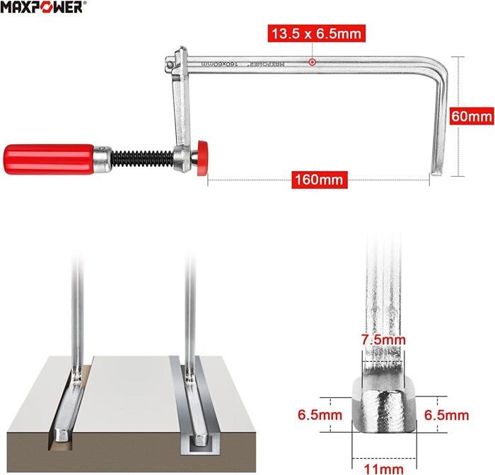 Serre-joints De Menuisier Forgés Högert - 200 X 80 Mm - Rail Acier Galvanisé - Plaque De Pression Mobile - 7