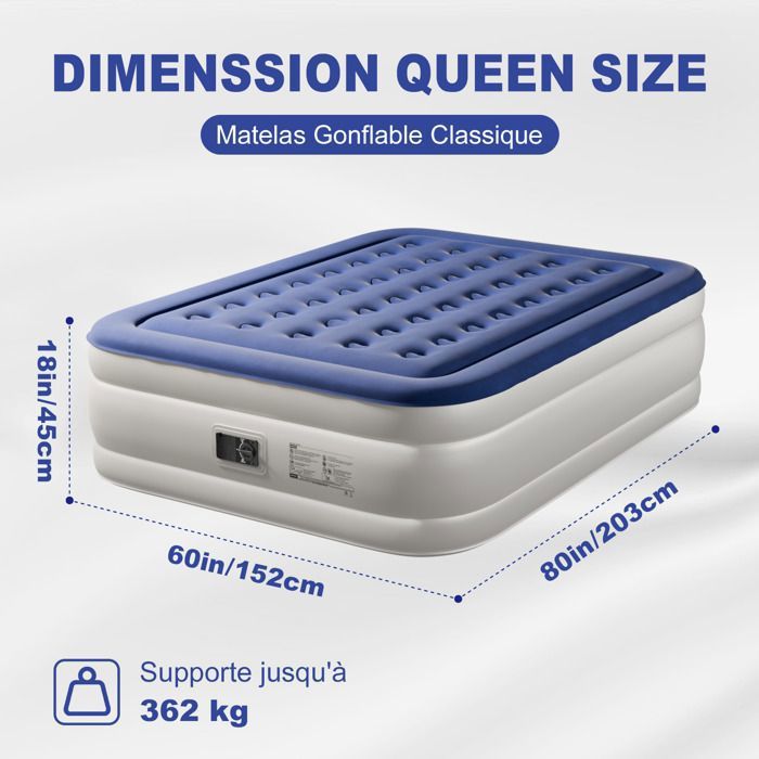 HOTO Matelas Gonflable 2 Personnes, Pompe Intégrée sans Fil avec