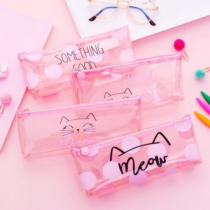 Achat trousse Chat en silicone - Fourniture scolaire kawaii Chat Couleur  Rose