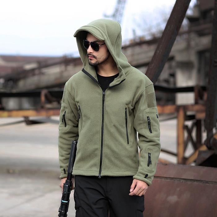 Homme Militaire Résistant au Vent Veste Polaire Tactique Militaire,  Multi-poches Chaudes, Manteau à Capuche Extérieur Vert - Cdiscount  Prêt-à-Porter