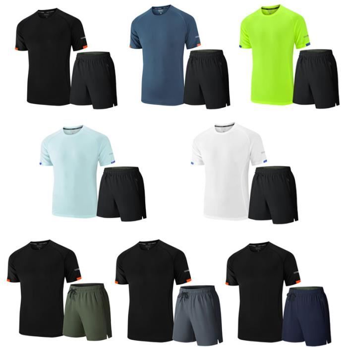 Ensemble de Vetement Sport Homme 2 Pieces T-shirt+Short Fitness Running Ete  Bleu - Cdiscount Sport