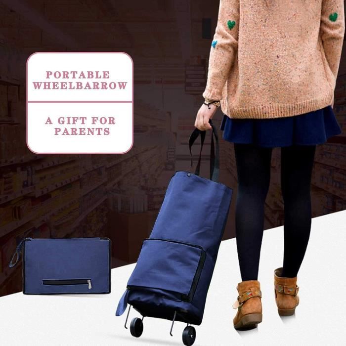Sac De Courses Pliable à Roulettes - Chariot Pliant - Tissu Oxford - Roues Caoutchouc - Supermarché