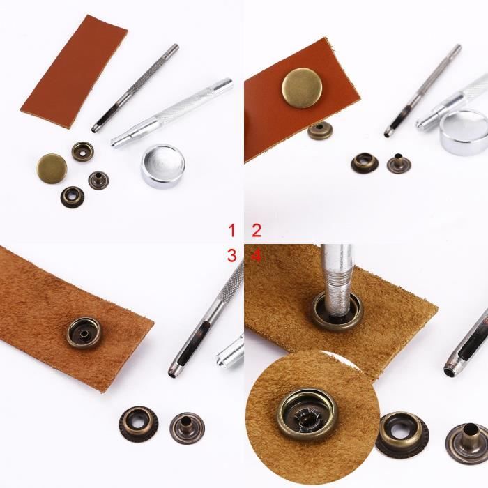 Kit Complet 100 Boutons-Pression Cuir 15mm - 5 Couleurs Avec Outils De Fixation Et Maillet En Plastique