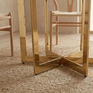 Table Hexagonale En Marbre, Pieds Métal, Motif Doré, 1 Pièce
