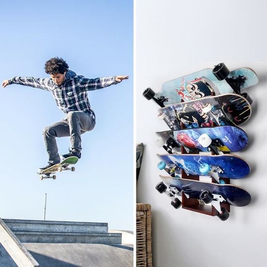 Support de rangement mural pour skateboard, skateboard, garage, support de  rangement pour planche à neige, scooter, longboards