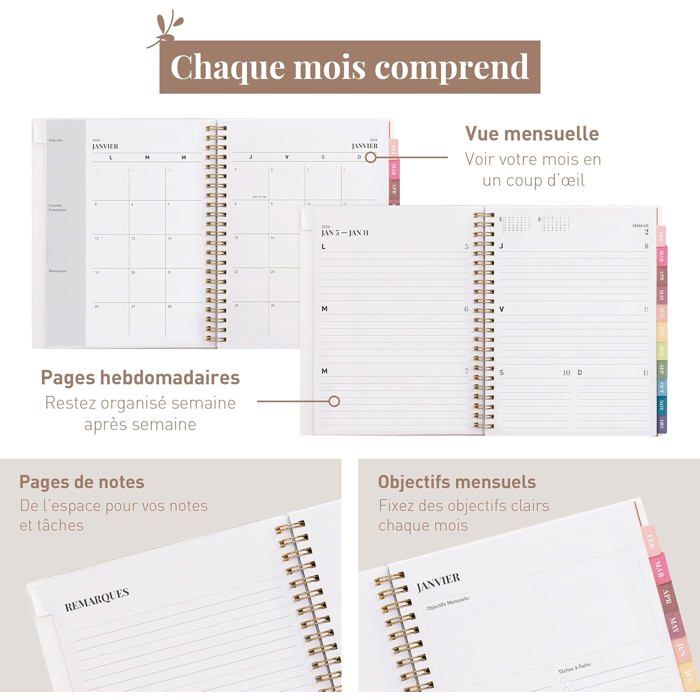 Calendrier De Bureau Semainier Juillet 2025 à Décembre 2026 - 12 Mois, Planning Quotidien