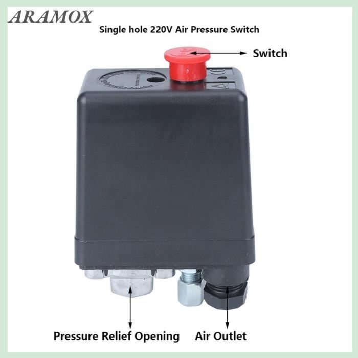 WiMas Pressostat Compresseur D'Air 220V 20A - 4 Ports Valve De Commande - Réduction Rapide Pression 90-120 PSI