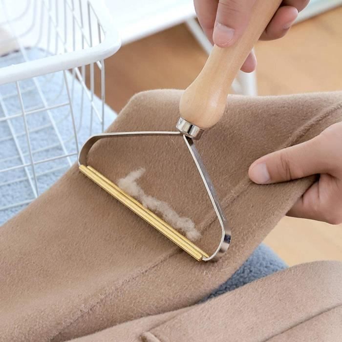 Rasoir Anti Bouloche, 2 Pièces Portable Lint Remover avec Manche en Bois Brosse
