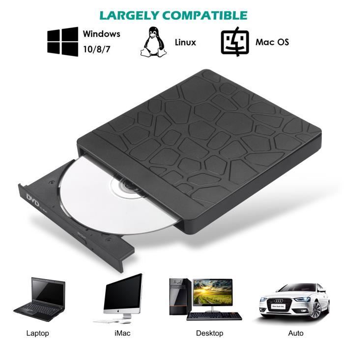 Lecteur DVD Blu Ray 4K 3D Externe Portable Ultra Slim USB 3.0 Graveur de DVD  CD-RW pour Mac OS, Linux, Windows XP/Vista / 7/8/10,PC - Cdiscount  Informatique