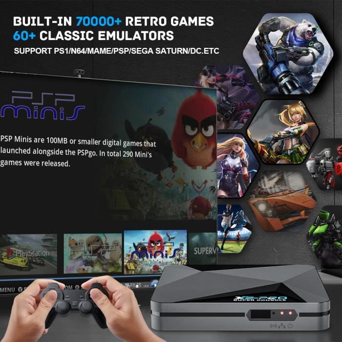 Super Console X Pro – 30000 Jeux Rétro Intégrés – Sortie HDMI 4K, Wi-Fi, 2 Manettes, Carte 64 Go – Cadeau Gamer