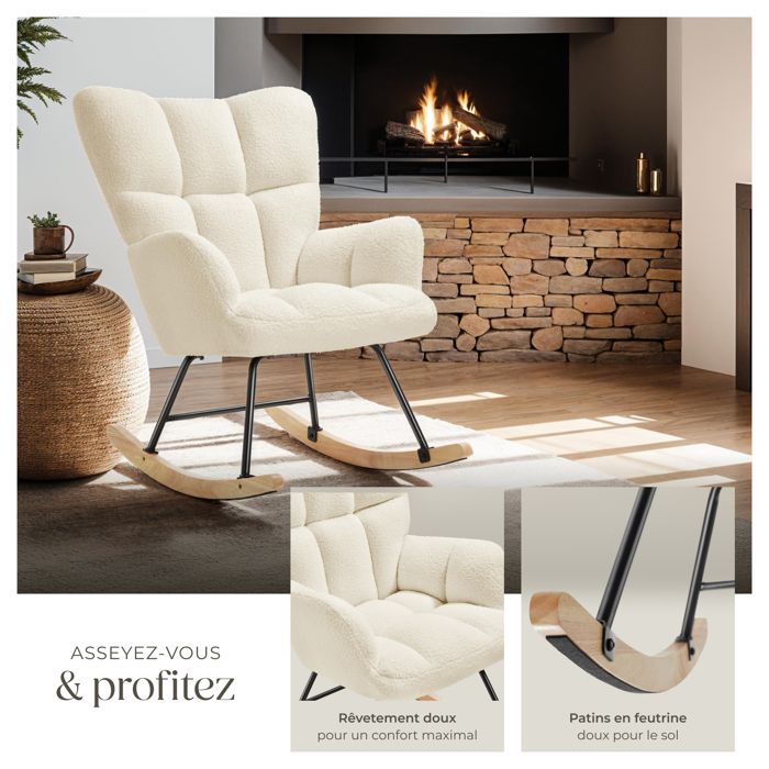 Fauteuil à Bascule, Repose-pieds Réglable En 5 Positions, Jaune Canard Et Couleur Boisée